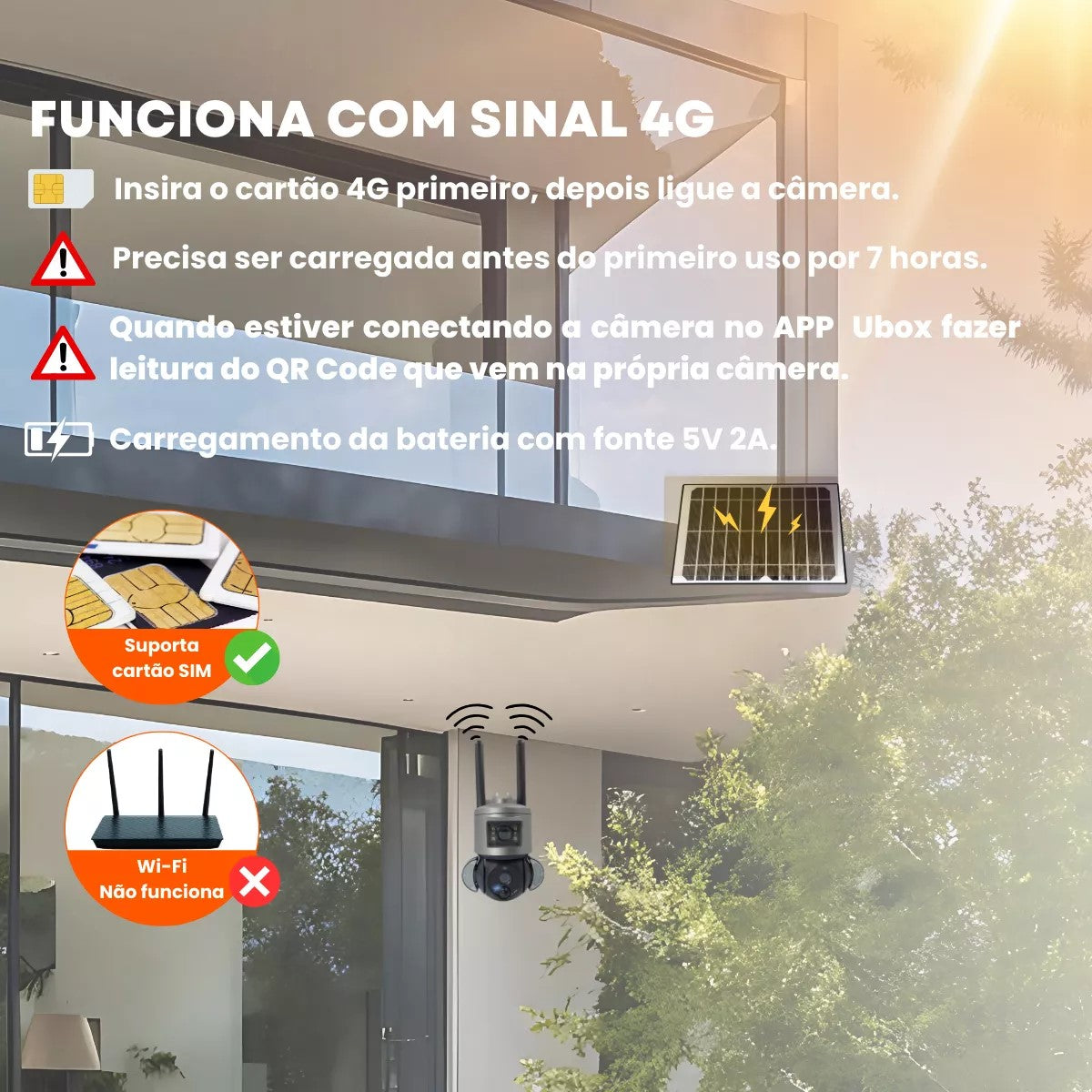 Câmera Energia Solar Wi-fi 5g C/ Chip 4g Monitorar Área Rural