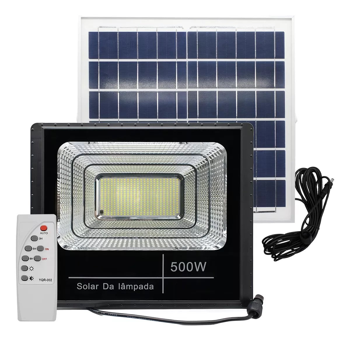 Refletor Solar Led Holofote 500w Placa Bateria Prova Dágua Carcaça Preto Luz Branco-frio