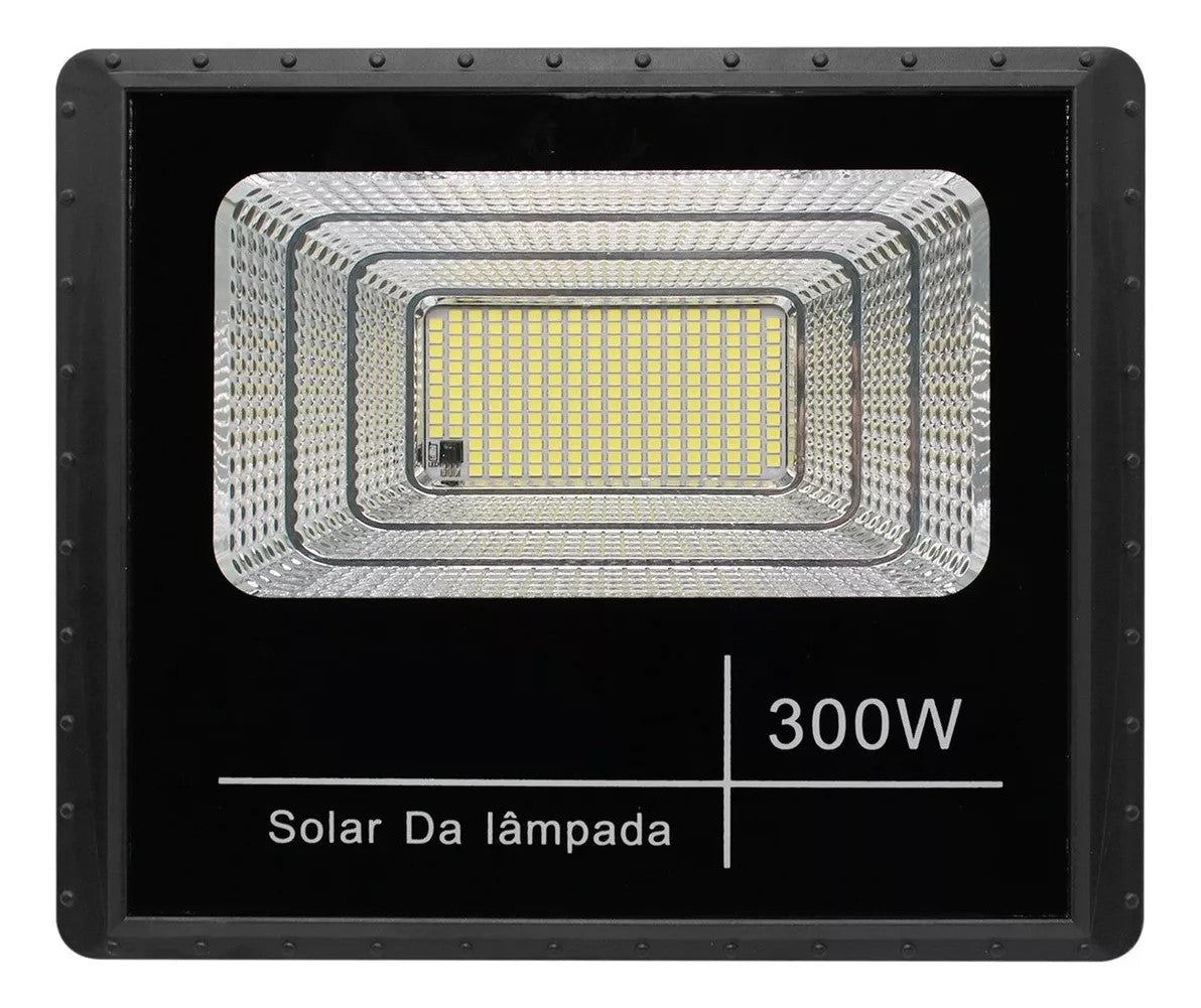 Refletor Solar Led Holofote 300w Placa Bateria Prova Dágua Carcaça Preto Luz Branco-frio