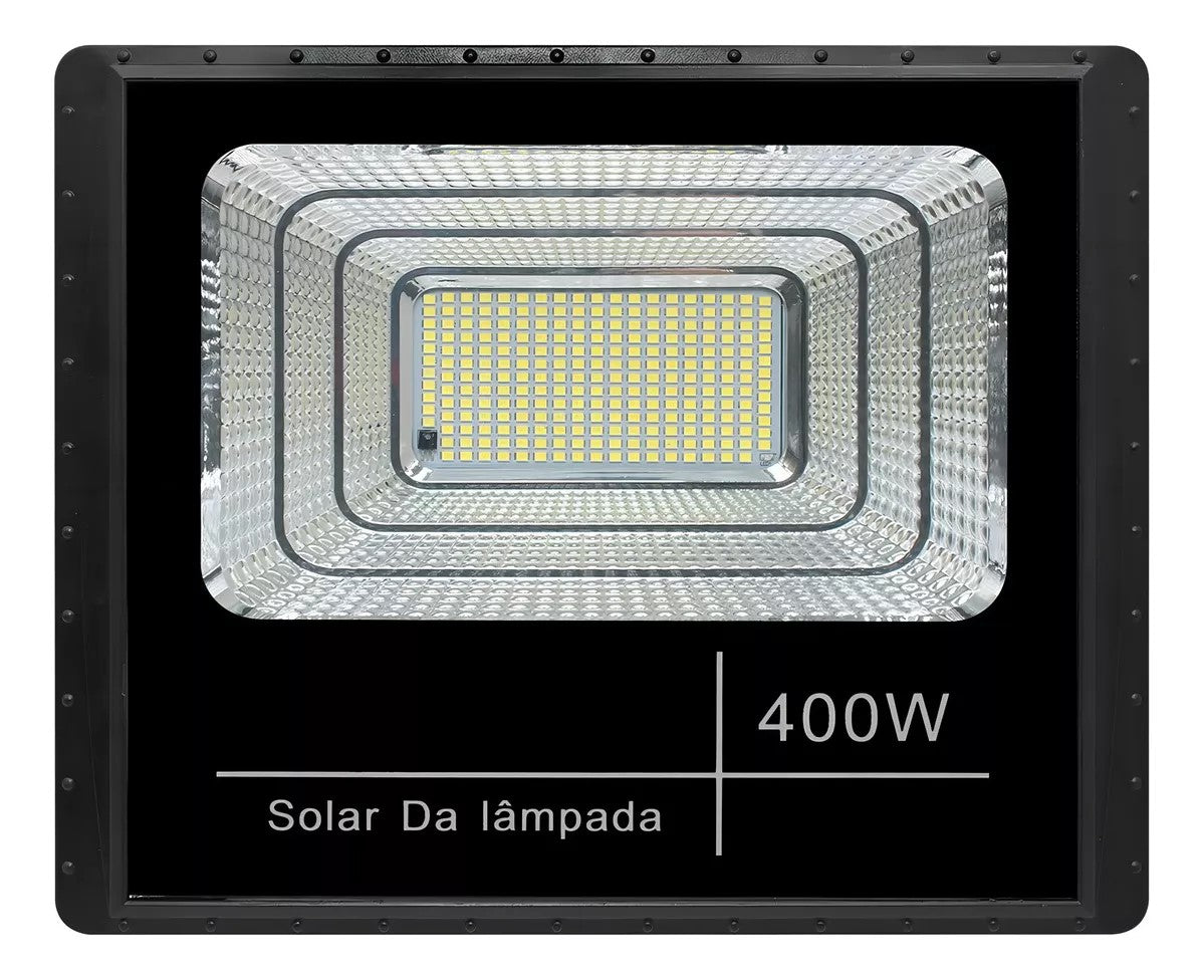 Refletor Solar Led Holofote 400w Placa Bateria Prova Dágua Carcaça Preto Luz Branco-frio