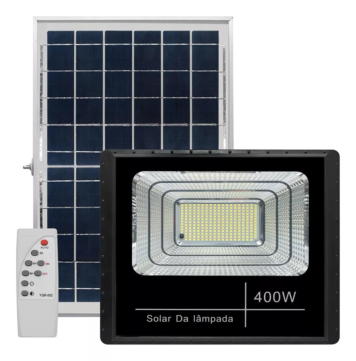 Refletor Solar Led Holofote 400w Placa Bateria Prova Dágua Carcaça Preto Luz Branco-frio