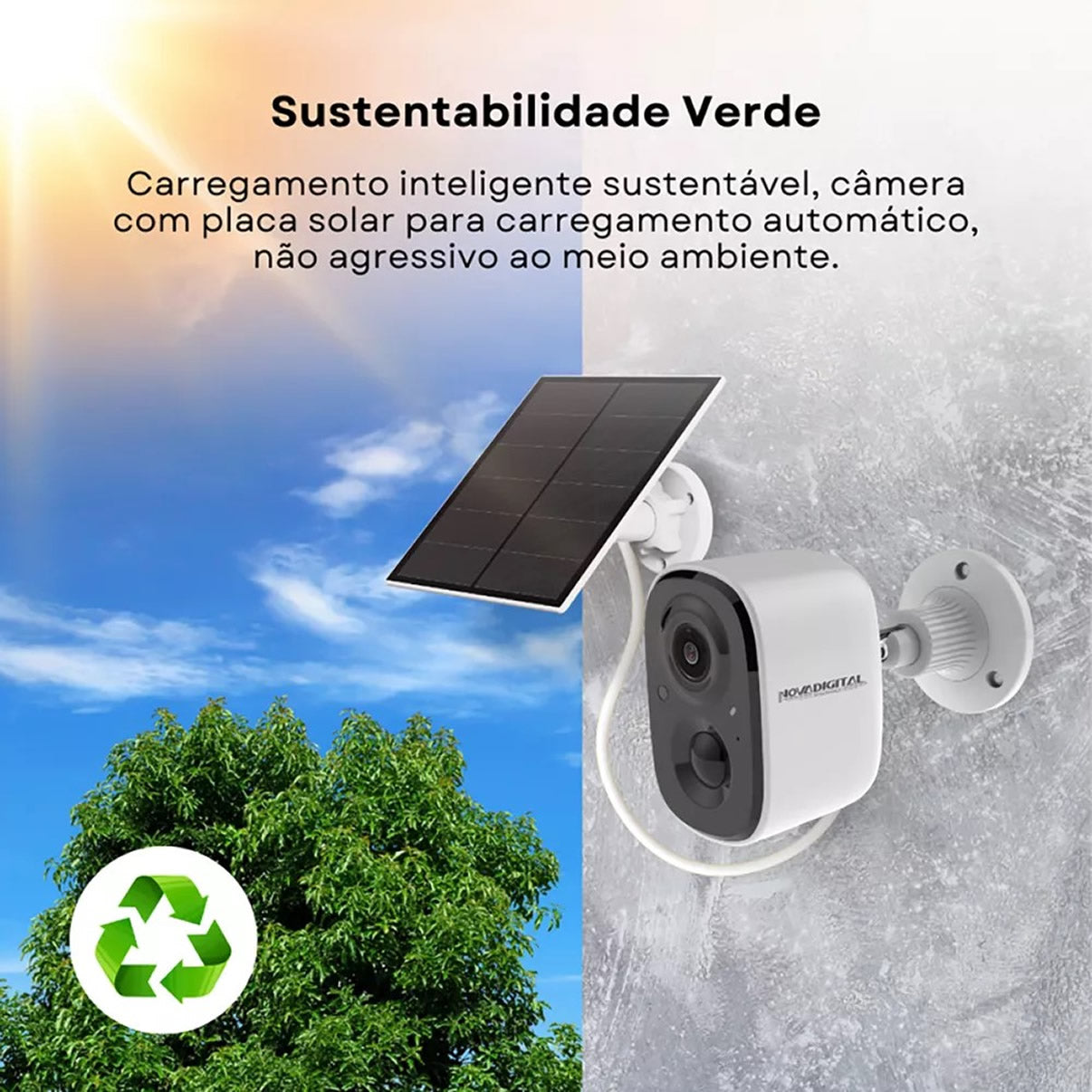 Câmera Inteligente Wifi Novadigital Externa Bateria Solar HD Nuvem IA IP Alexa APP Vico Home