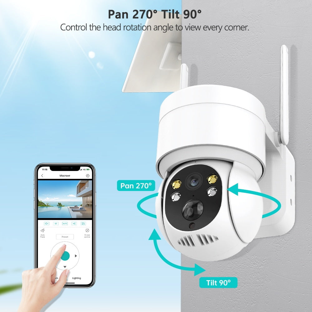 Câmera de Segurança Painel Solar 1080p, câmeras ip, detecção humana, bateria de recarga de 7800mah