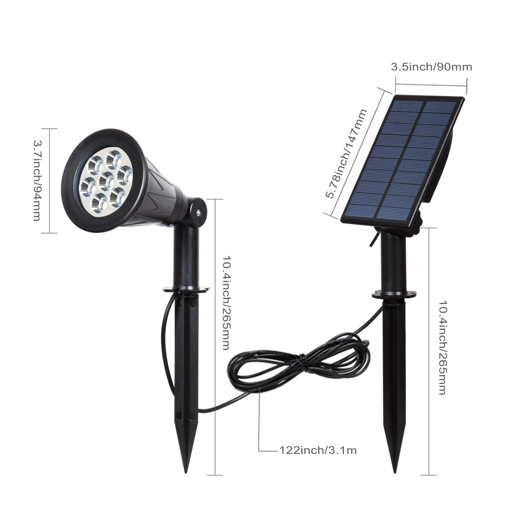 Iluminação Para Jardim Estilo Holofote de 7 Cores Solar com Ângulo Ajustável