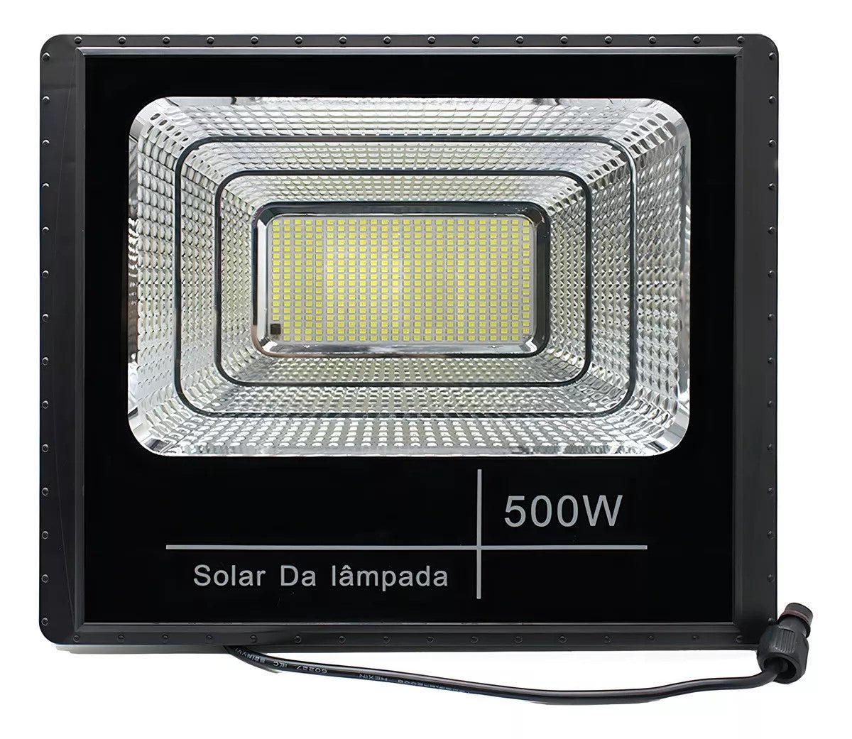Refletor Solar Led Holofote 500w Placa Bateria Prova Dágua Carcaça Preto Luz Branco-frio
