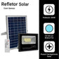 Refletor Solar Led Holofote 300w Placa Bateria Prova Dágua Carcaça Preto Luz Branco-frio