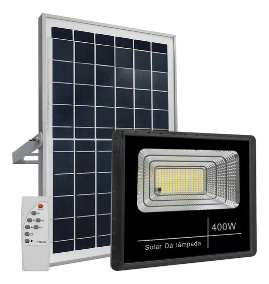 Refletor Solar Led Holofote 400w Placa Bateria Prova Dágua Carcaça Preto Luz Branco-frio