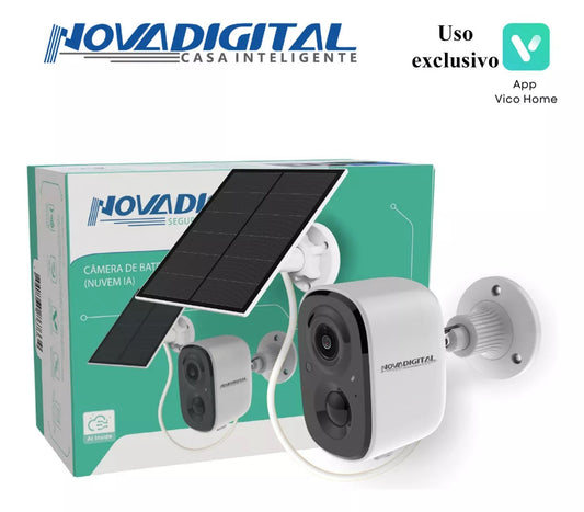 Câmera Inteligente Wifi Novadigital Externa Bateria Solar HD Nuvem IA IP Alexa APP Vico Home