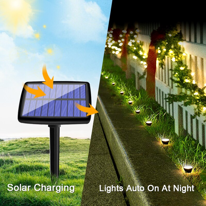 Lâmpada Solar de 2 a 10 leds à prova d'água para decoração de jardim, áreas externas, caminho, quintal, gramado