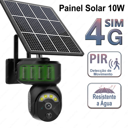 Câmera de Segurança Painel Solar 10W, 4MP, 4G